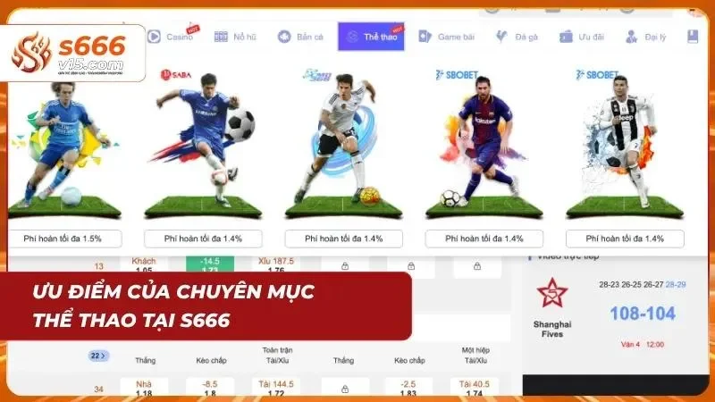 Giao diện thể thao trực tuyến với nhiều tính năng nổi bật